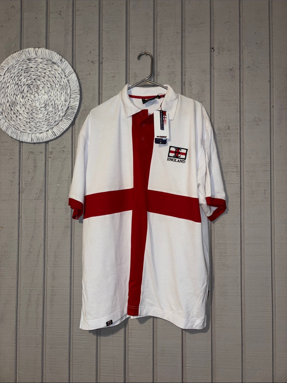 England Cross Polo Shirt - White with Red Details